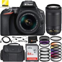 Nikon D5600 DSLR Camera with Nikon AF-P DX NIKKOR 18-55mm f/3.5-5.6G VR Lens + Nikon AF-P DX NIKKOR 70-300mm f/4.5-6.3G ED VR Lens 12PC Accessory Bundle - Includes 64GB SD Memory Card + MORE