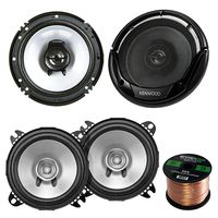 2 Pair Car Speaker Package of 2X Kenwood KFC-C1355S 5 1/4" 250-Watt 2-Way Flush Mount Coaxial Speakers + 2X KFC-1665S 6 1/2" Inch 2-Way Black Dual Cone Speakers + Enrock 16g 50 Ft Speaker Wire