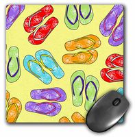 3dRose LLC 8 x 8 x 0.25 Inches Mouse Pad, Colorful Flip Flop Print - Yellow Background (mp_77537_1)
