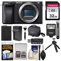 Sony Alpha A6400 4K Wi-Fi Digital Camera Body with 32GB Card + Case + Battery + Charger + Flash + Tripod + Kit