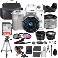 Canon EOS M50 Mirrorless Digital Camera (White) w/EF-M 15-45mm f/3.5-6.3 is STM + Wide-Angle and Telephoto Lenses + Portable Tripod + Memory Card + Deluxe Accessory Bundle