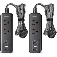 2 Pack Power Strip with USB, 2 Outlets and 3 USB Ports(3.1A, 15W) Travel Power Strip, Desktop Charging Station with 5 ft Braided Extension Cord, Flat Plug for Cruise Ship, Home and Office, Black