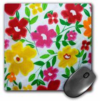 3dRose LLC 8 x 8 x 0.25 Inches Mouse Pad, Red Green Yellow Flowers (mp_31963_1)