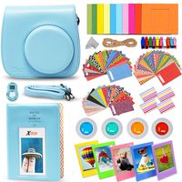Xtech Fuji Instax Mini 9/8 Accessories Kit Includes Ice Blue Camera Case, Mini 9 Photo Album, 120 Colorful Mini 9 / Stickers, Assorted Mini 9 Accessories Bundle (Ice Blue)