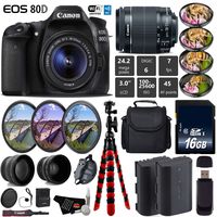 Canon EOS 80D DSLR Camera with 18-55mm is STM Lens + UV FLD CPL Filter Kit + 4 PC Macro Kit + Wide Angle & Telephoto Lens + Camera Case + Tripod + Card Reader - International Version