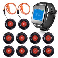 CallToU Wireless Wrist Pager Smart Call System Caregiver Pager, Nurse Calling Alert for Elderly/Patient/Disable at Home 1 PC Receiver Alert Pager 10 PCS Fixed Mounted/Portable Call Buttons 500+Feet