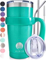 ALBOR Triple Insulated Stainless Steel Tumbler 20 oz Glitter Emerald Coffee Travel Mug With Handle