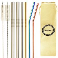 Herstory Premium Stainless Steel Reusable Drinking Metal Straws 6 Pack Variety Metal Straw, FDA Tested BPA Free-2 Large 2 Straight 2 Bent -20oz 30oz 40oz with 2 Cleaning Brushes 1 Cotton Carry Case