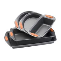 Rachael Ray Yum-o! Nonstick Bakeware 5-Piece Oven Lovin' Bakeware Set, Gray with Orange Handles