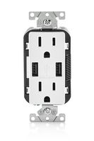 Leviton T5632-W 15-Amp USB Charger/Tamper Resistant Duplex Receptacle, White, 1-Pack