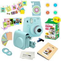 Fujifilm Instax Mini 9 Instant Camera w/Fujifilm Instax Mini 9 Instant Films (20 Pack) + A14 Pc Deluxe Bundle for Fujifilm Instax Mini 9 Camera (ice blue)