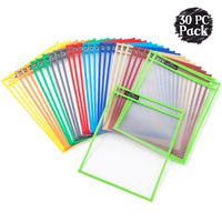 Dry Erase Pockets Sheet Protectors - Reusable + Oversized - Size 10 X 13 Inches - 30 Plastic Sleeves - Mixed Colors - Ideal to use at School or at Work