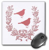 3dRose LLC 8 x 8 x 0.25 Inches Mouse Pad, French Wreath with 2 Birds Pink (mp_43819_1)