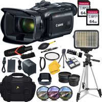 Canon Vixia HF G50 UHD 4K Camcorder (Black) with 2 64GB Transcend Memory Cards, Professional LED Video Light, Comica Microphone, and Deluxe Accessory Bundle