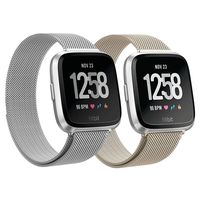 LNOOIU Metal Bands Compatible for Fitbit Versa/Versa Lite Edition/Versa 2, Small and Large Replacement Stainless Steel Metal Wristband Accessories Strap Women Men(Silver/Champagne Gold Small)