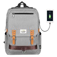 College Vintage Backpack Fashion 15.6" Laptop Rucksack with USB Charging (Gray)