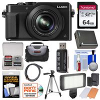 Panasonic Lumix DMC-LX100 4K Wi-Fi Digital Camera (Black) with 64GB Card + Case + Video Light & Flash Set + Battery + Tripod + Kit