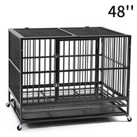 PUPZO Heavy Duty Dog Cage Crate Kennel Carbon Steel with Four Wheels for Large Dogs Easy to Install (48 INCH)