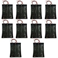 TrendBox Pack of 10pcs 3x18650 11.1V Black Plastic Battery Storage Case Holder Clip Type with 6" Two Wire Spring Lead Flat Tip Li-ion Battery DIY