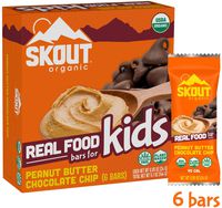Skout Organic Real Food Bars for Kids - Peanut Butter Chocolate Chip - Vegan Snacks - Plant Based Bars - Non-GMO - Gluten Free, Dairy Free, Soy Free - No Sugar Added - 0.85 oz (6 Count)