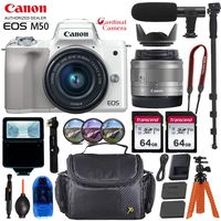 Canon EOS M50 Mirrorless Digital Camera - Silver w/15-45mm Lens + Pro Accessory Bundle (Including Digital Flash, Sturdy Equipment Carrying Case, 2X 64GB Transcend Memory Cards and More.)