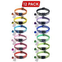 Elanz 12 Pack Reflective Breakaway Cat Collar with Bell & ID Tag - Adjustable, Super Soft, Durable Nylon Cat Collars - Multicolor with Safety Buckles & Weatherproof ID Tags for Kittens & Cats