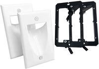 KCC Industries 1-Gang Recessed Low Voltage Cable Plate with Mounting Bracket +UL/CSA Listed Safe+ (2-Pack, White)