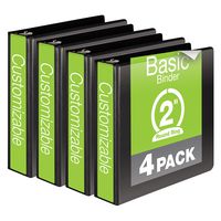 Wilson Jones 2 Inch 3 Ring Binder, Basic Round Ring View Binder, Black, 4 Pack (W70362-44B)