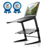 Pyle Portable Adjustable Laptop Stand - 6.3 to 10.9 Inch Standing Table Monitor or Computer Desk Workstation Riser with Shelf Storage and Height Alignment for DJ, PC, Gaming, Home or Office - PLPTS26