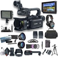 Canon XA11 Compact Full HD Camcorder with HDMI and Composite Output Filmmaker Bundle. Includes Extra Battery, Case, LED Light, External Monitor, Professional Mic, Sony Headphones, Tripod and More