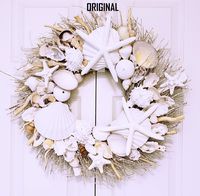 21" Seashell Wreath on Birch Twig with Large Clams, Star Fish, Sea Urchins in 8 Variations