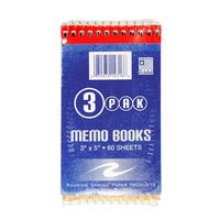 Roaring Spring Memo Book, 3" x 5", 60 Sheets,  Assorted Colors, 3/pack