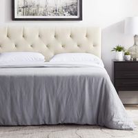 LUCID Mid-Rise Upholstered Headboard - Adjustable Height from 34" to 46", Full, Pearl