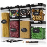 Chef's Path Airtight Food Storage Container Set - 7 PC Set - Labels & Marker - Kitchen & Pantry Organization Containers - BPA-Free - Clear Plastic Canisters with Improved Durable Lids (Black)