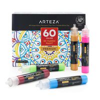 Arteza 3D Fabric Paint, Set of 60, Metallic & Glitter Colors, 1oz Tubes, Glow-in-The-Dark & Vibrant Shades, Textile Paint for Clothing, Accessories, Ceramic & Glass