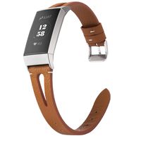 Wearlizer Brown Leather Band Compatible with Fitbit Charge 3 Bands for Women Men, Leather Replacement Band Assesories Strap X Type Bracelet for Fitbit Charge 3