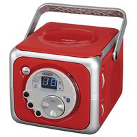 Jensen CD-555 Red CD Bluetooth Boombox Portable Bluetooth Music System with CD Player +CD-R/RW & FM Radio with Aux-in & Headphone Jack Line-in Limited Edition- (Red)