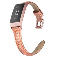 Wearlizer Compatible with Fitbit Charge 3 Bands for Women Slim Leather Replacement Fit Charge hr 3 Special Edition Rose Gold Band Accessories Strap (Glitter Rose Gold)
