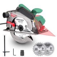Circular Saw, HYCHIKA 12.5A Electric Saw with Fixed Speed 4700RPM, 2Pcs Blades(24T+ 40T): 7-1/2", Max Cutting Depth 2-1/2"(90°), 1-4/5"(45°), Laser Guide, Pure Copper Wire Motor, 10Ft Power Cord