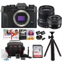 Fujifilm X-T30 Mirrorless Camera Body (Black) w/15-45 & XF50mm F2 Dual Lens Accessory Bundle + Sandisk 128GB Ultra UHS-I + 2 NP-W126 & Dual Charger +Tripod + Deluxe Photo Software