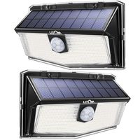 LITOM 160 LED Outdoor Solar Motion Sensor Lights, IP67 Waterproof Solar Powered Security Lights Wireless Solar Wall Lights with 3 Modes for Garden Patio Yard Deck Garage Fence Pool - Cold White 2 Pack