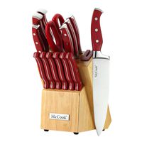McCook MC24 14 Pieces FDA Certified High Carbon Stainless Steel Kitchen Knife Set with Wooden Block, All-purpose Kitchen Scissors and Built-in Sharpener(Red)