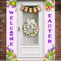 iGeeKid Easter Porch Sign Easter Decorations Welcome Happy Easter Spring Hanging Banner Sign for Wall Door Yard Home Party Easter Decor Outdoor Indoor (Light Purple)