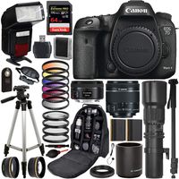 Canon EOS 7D Mark II DSLR Camera with 50mm, 18-55mm, and 500mm Lenses with 2X Teleconverter, T-Mount Adapter & Essential Accessory Bundle - Includes: SanDisk Extreme PRO 64GB Memory Card + More