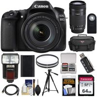 Canon EOS 80D Wi-Fi Digital SLR Camera & 18-135mm is USM with 55-250mm is STM Lens + 64GB Card + Battery + Case + Filters + Tripod + Flash + Kit