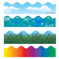 Carson-Dellosa Scalloped Variety Border Set I: Clouds, Grass, Rainbow, Ocean Waves, 36" x 2.25" Strips