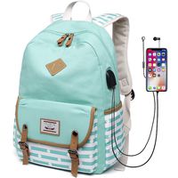 Canvas Travel Laptop Backpacks Girls Women College Backpack School Bag 15 inch USB Daypack Outdoor (619-Mint Green)