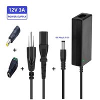 SUREWE 12V 3A Power Supply, 12V 2A,2.5A,3A AC/DC Power Adapter 36 Watt Max,5.5 2.1mm 5.5 2.5mm Plug,US 3-Prong Power Cord for LED Lights,Humidifier,LCD Monitor,Power Tools and More (12V 3A C14)