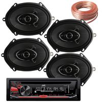 Package Bundle - JVC KD-R370 Single DIN In-Dash CD/AM/FM/ Receiver with 2 Pairs of K684.S 4 6x8 Inchs 6"x8" 380W 4-Way / 4 Speakers + 100Ft Cable
