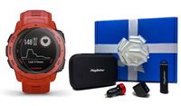 Garmin Instinct (Flame Red) Beat Yesterday Gift Box Bundle | +HD Screen Protectors, PlayBetter Portable Charger, Car/Wall Adapters & Protective Case | Rugged, HR, TrackBack | Ultimate Outdoor Watch